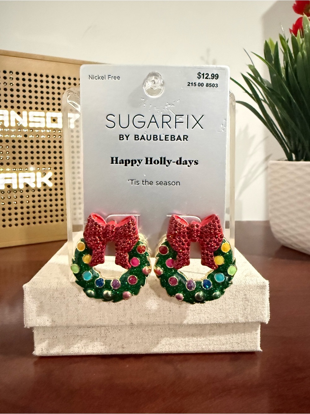 New Sugarfix by Baublebar Happy Holly-Day Christmas wreath women’s earrings